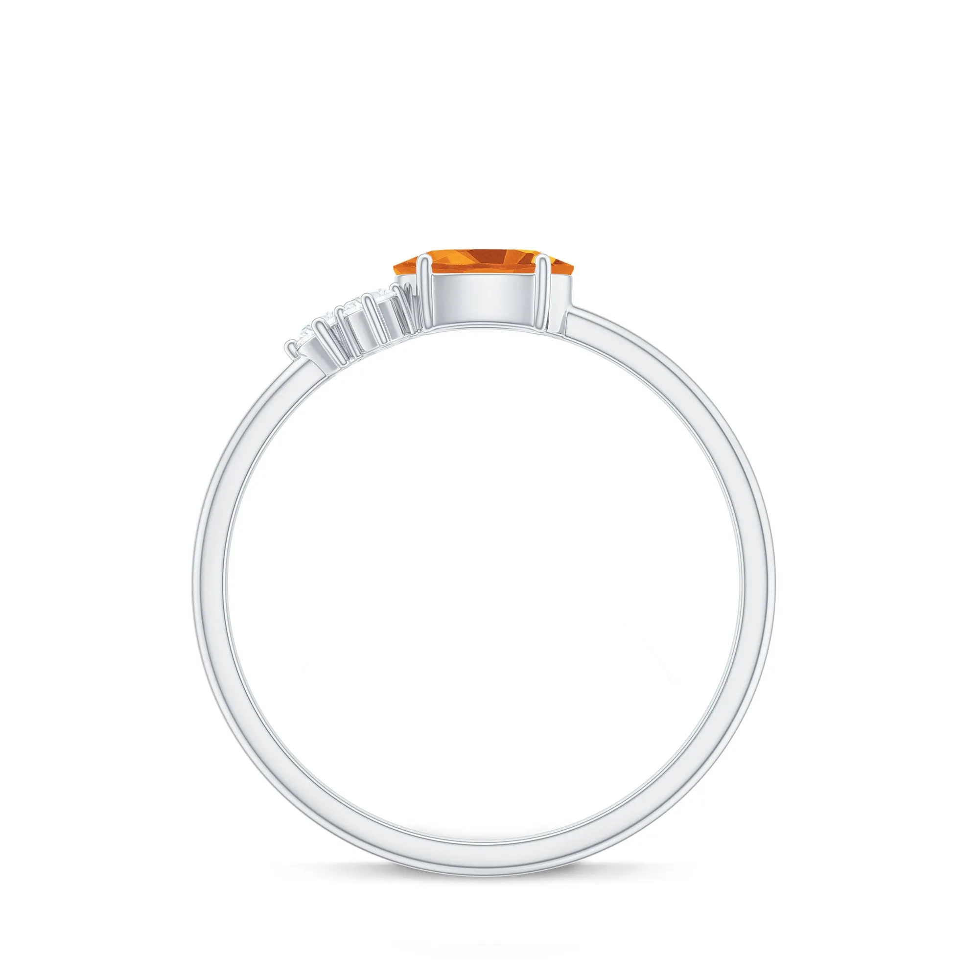 Oval Cut Real Citrine Minimal Ring with Diamond Trio