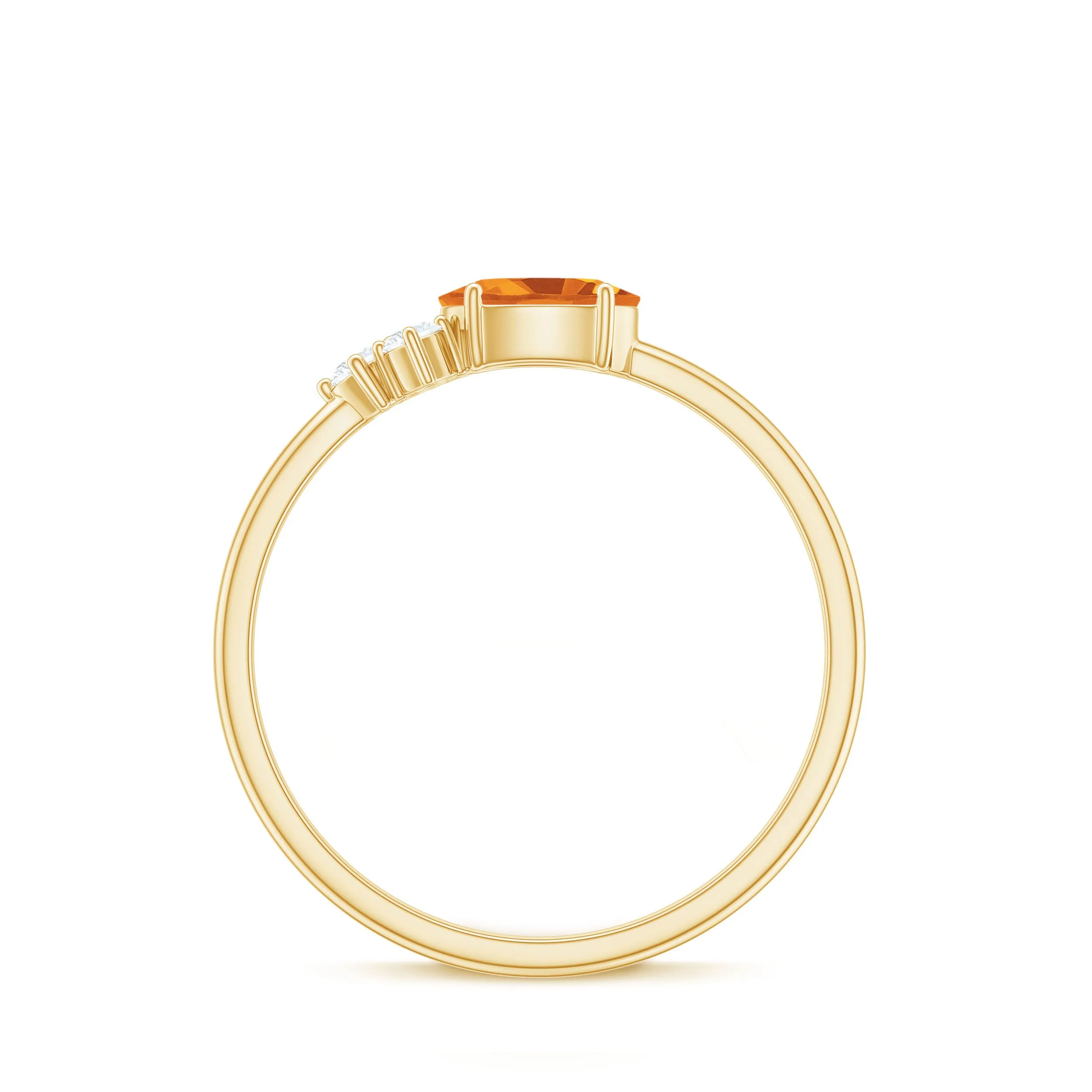 Oval Cut Real Citrine Minimal Ring with Diamond Trio