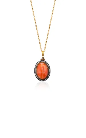 Oval Mercan Pırlanta Kolye
