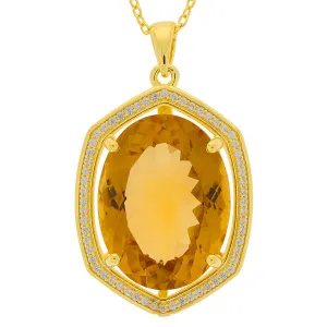 Oval Yellow Citrine Sterling Silver Pendant with Accent