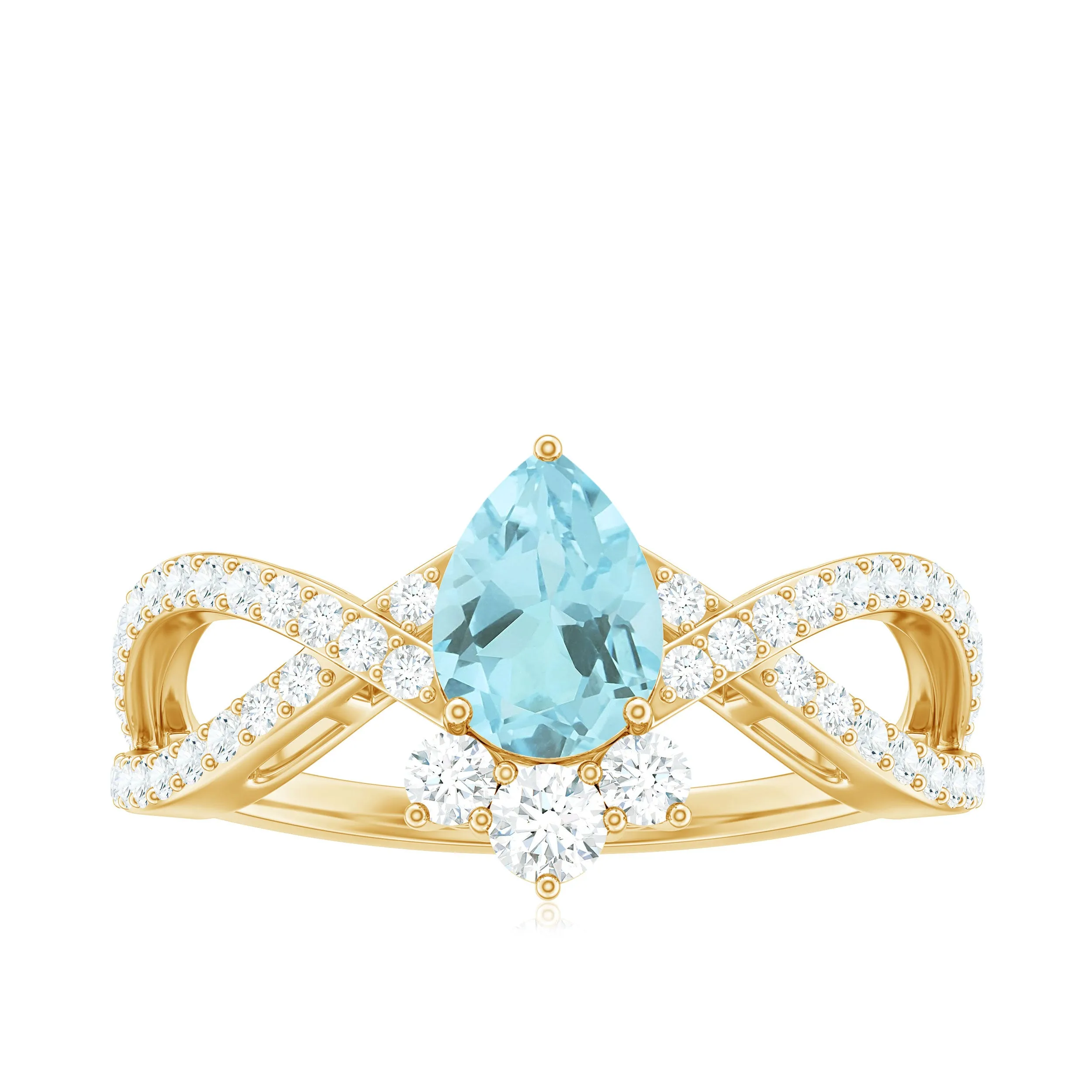 Pear Cut Sky Blue Topaz Designer Crossover Engagement Ring with Diamond