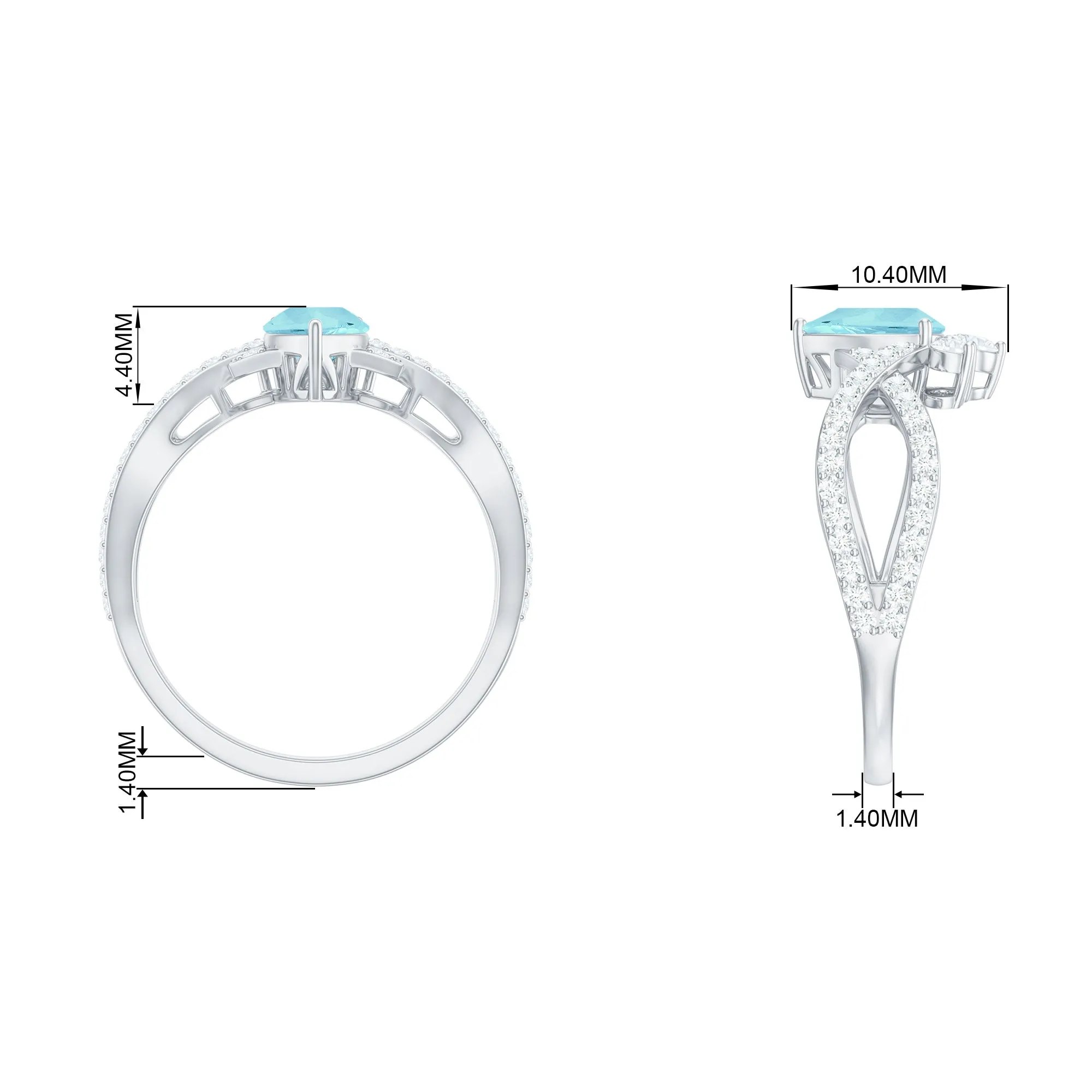 Pear Cut Sky Blue Topaz Designer Crossover Engagement Ring with Diamond