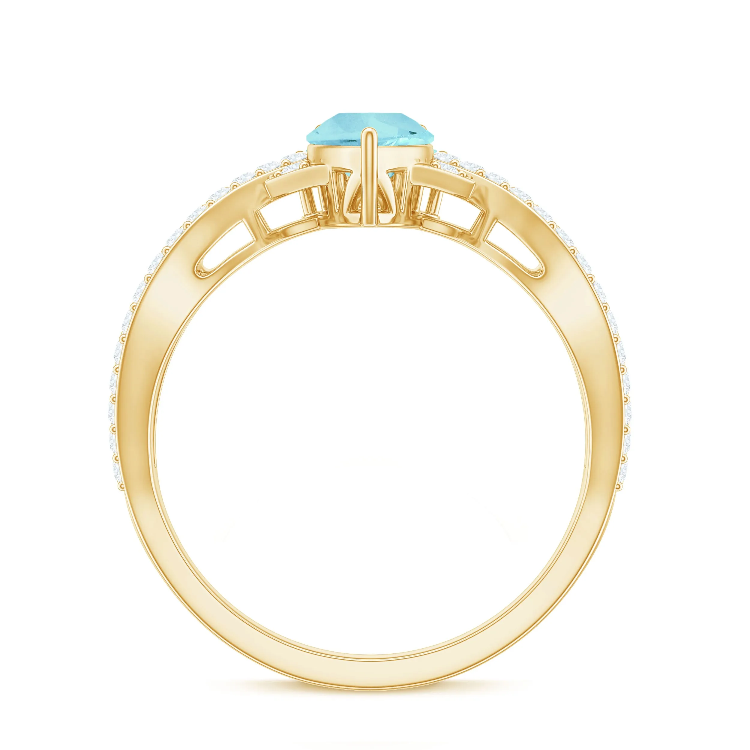 Pear Cut Sky Blue Topaz Designer Crossover Engagement Ring with Diamond