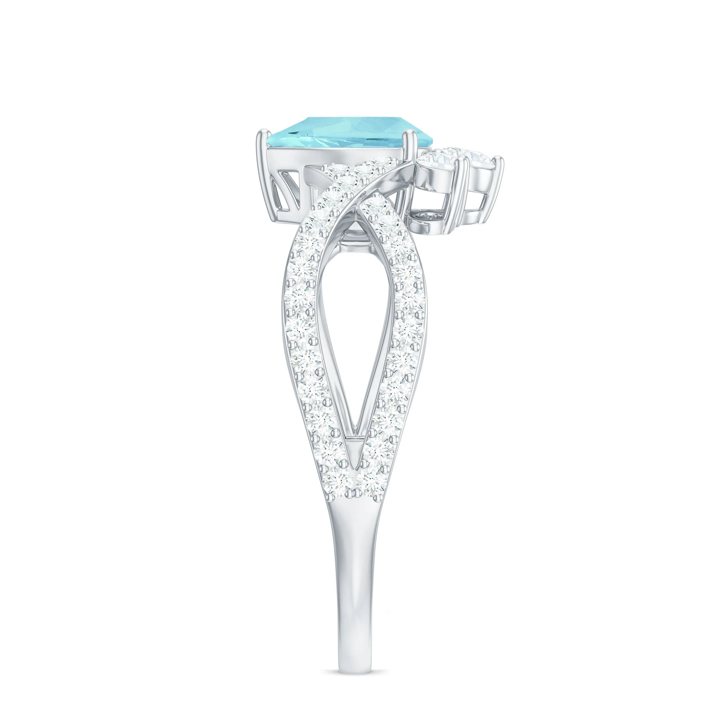 Pear Cut Sky Blue Topaz Designer Crossover Engagement Ring with Diamond