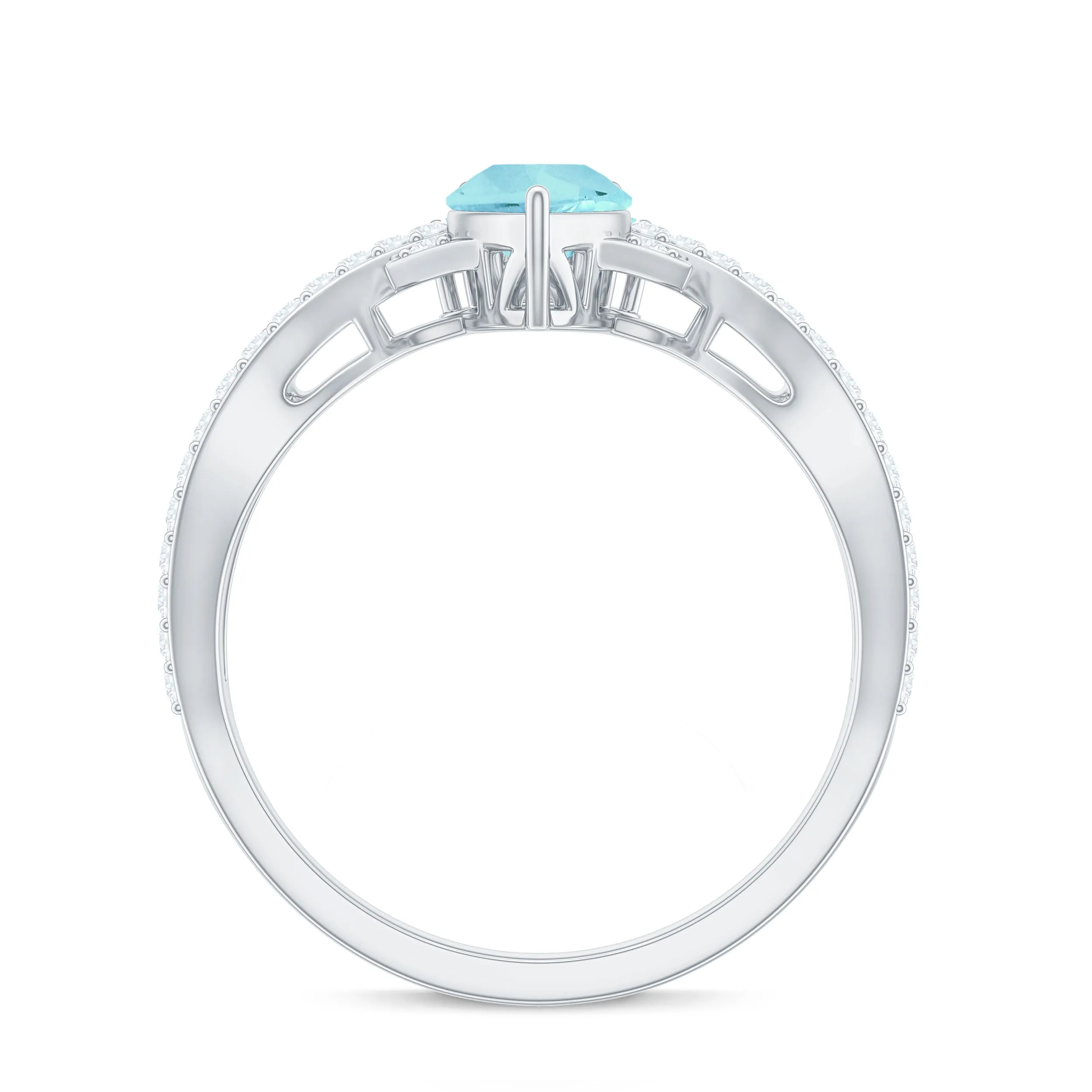 Pear Cut Sky Blue Topaz Designer Crossover Engagement Ring with Diamond