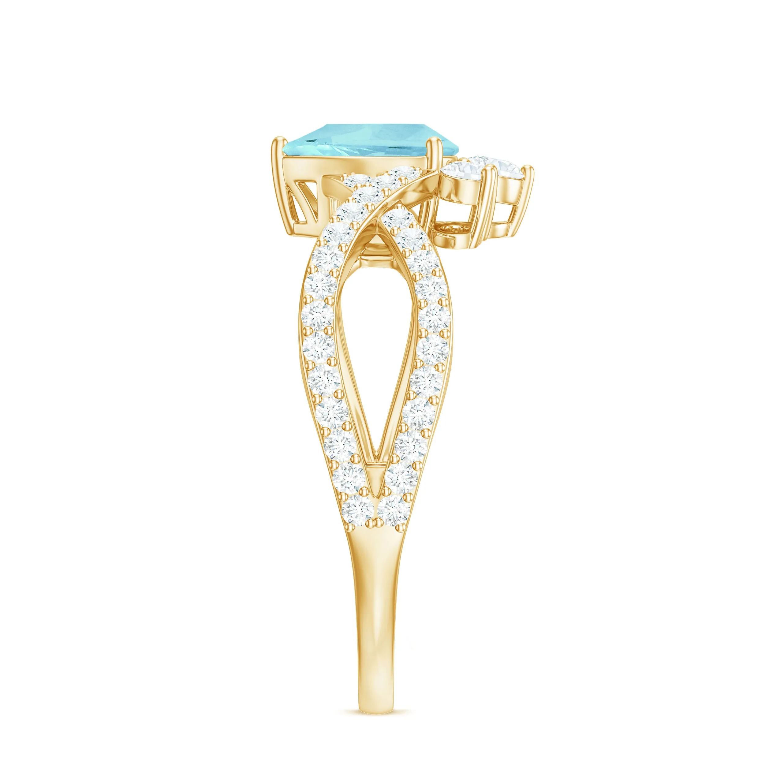 Pear Cut Sky Blue Topaz Designer Crossover Engagement Ring with Diamond