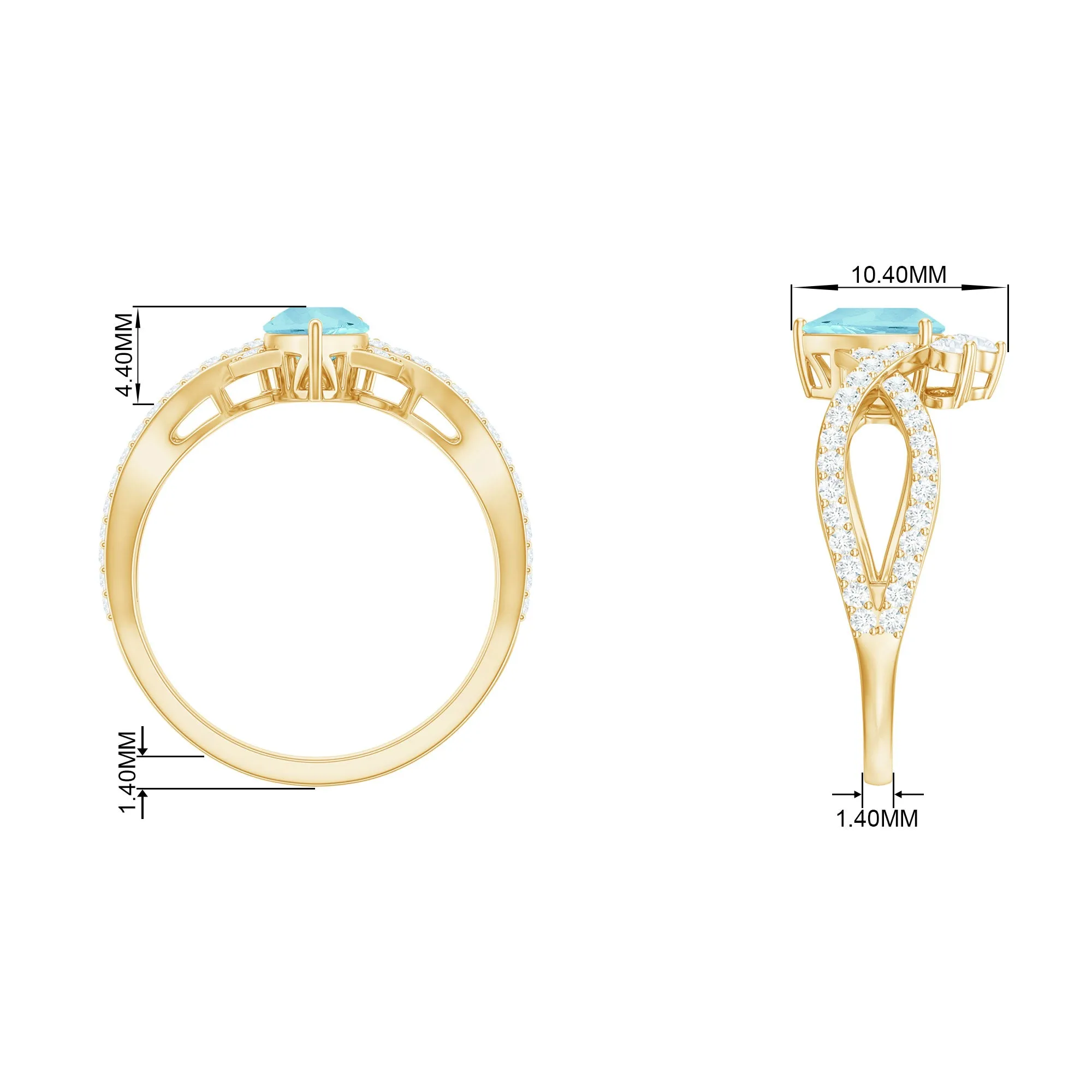 Pear Cut Sky Blue Topaz Designer Crossover Engagement Ring with Diamond