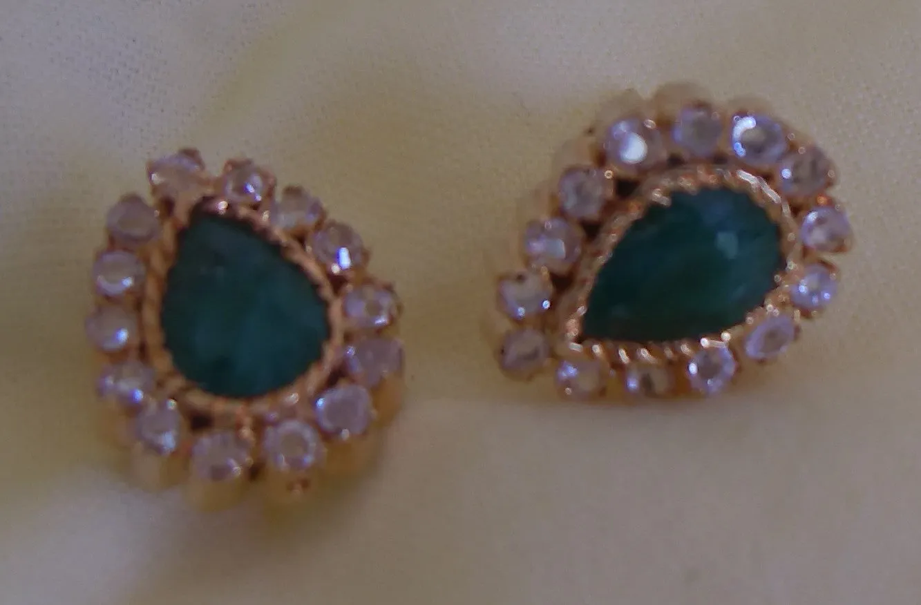 Pendant 082 Gold Impression Emerald Zircon Pendant Earrings Set Shieno