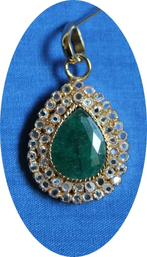 Pendant 082 Gold Impression Emerald Zircon Pendant Earrings Set Shieno