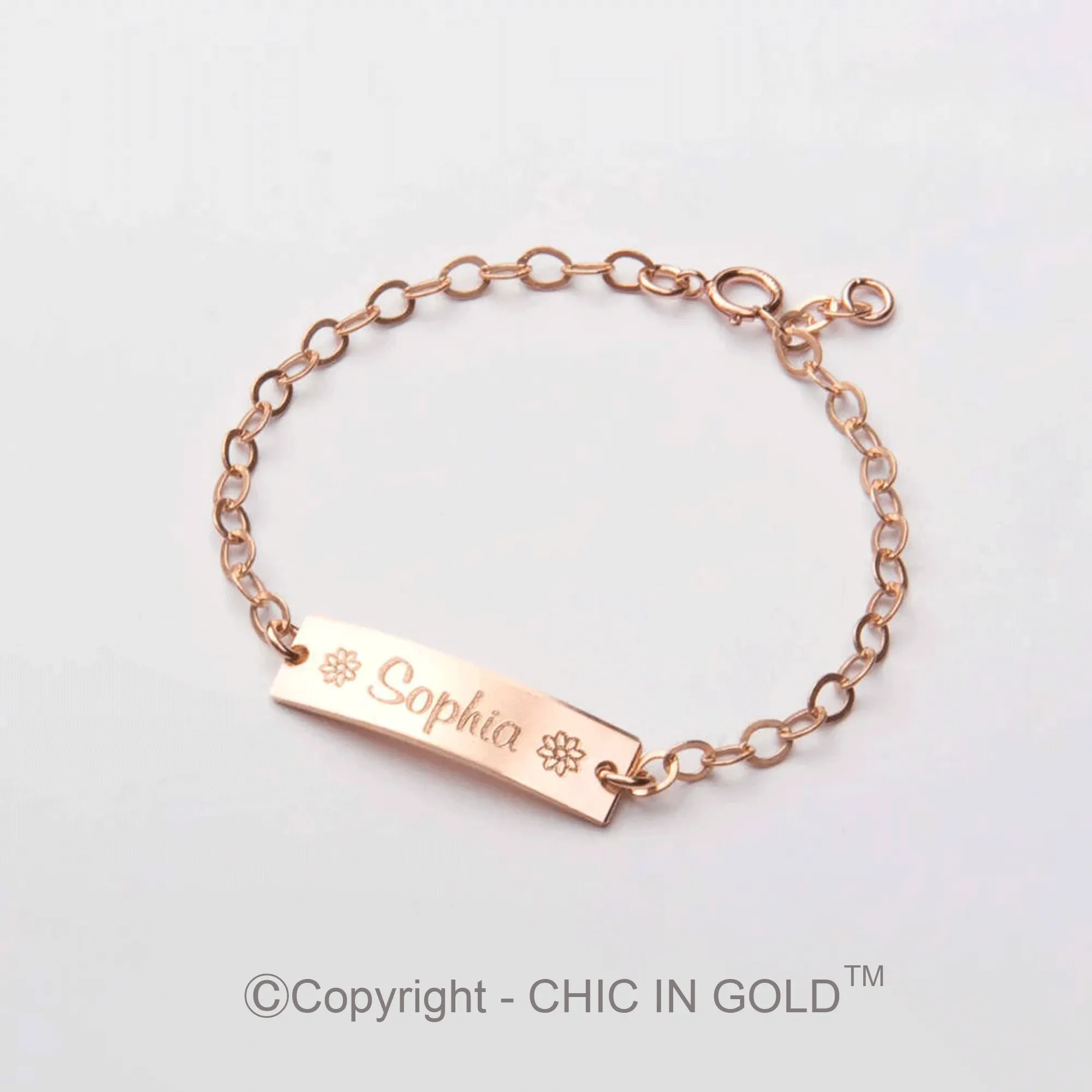 Personalized Baby Name Adjustable bracelet. (14 karat Solid Gold) - CG374B1X.25. Starts at