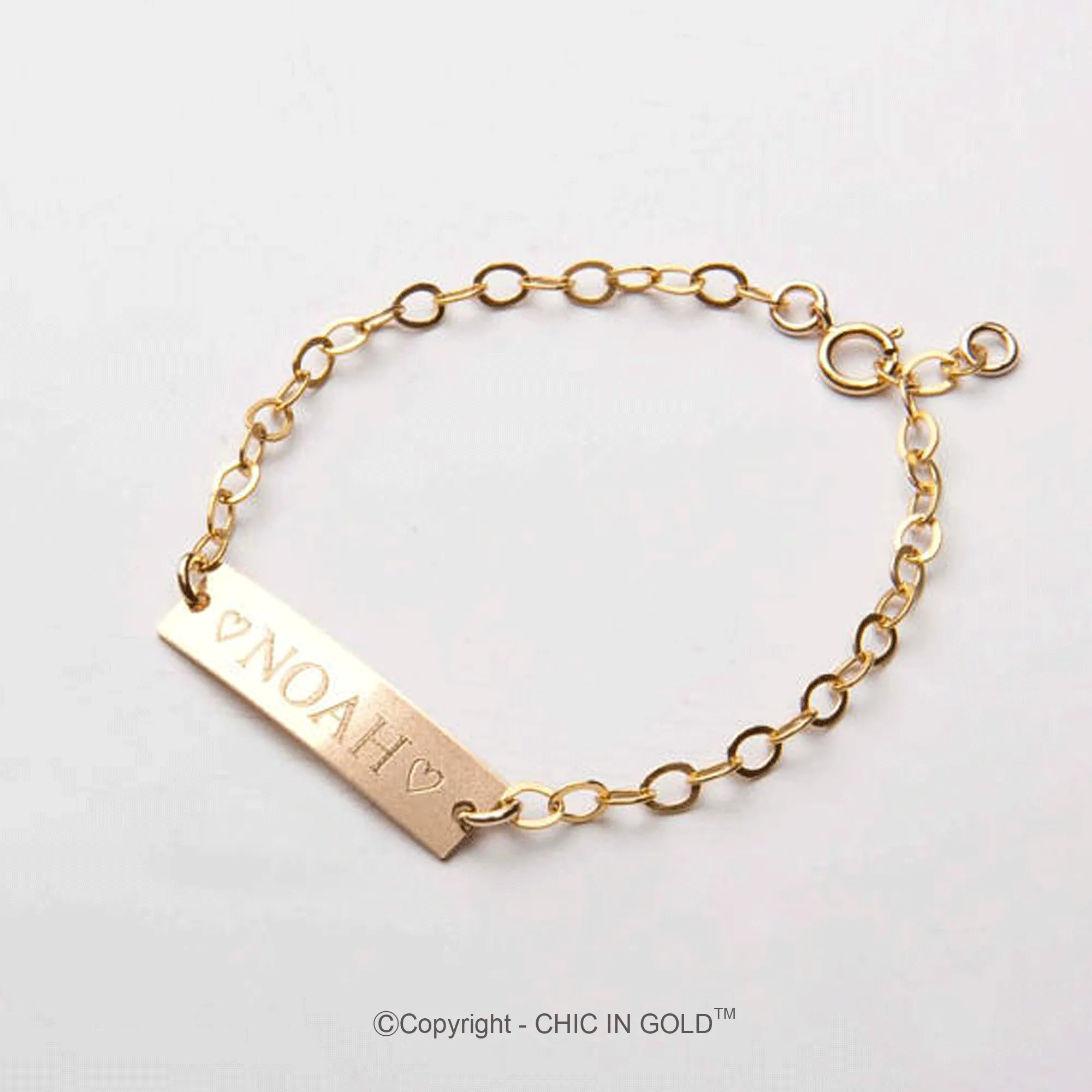 Personalized Baby Name Adjustable bracelet. (14 karat Solid Gold) - CG374B1X.25. Starts at