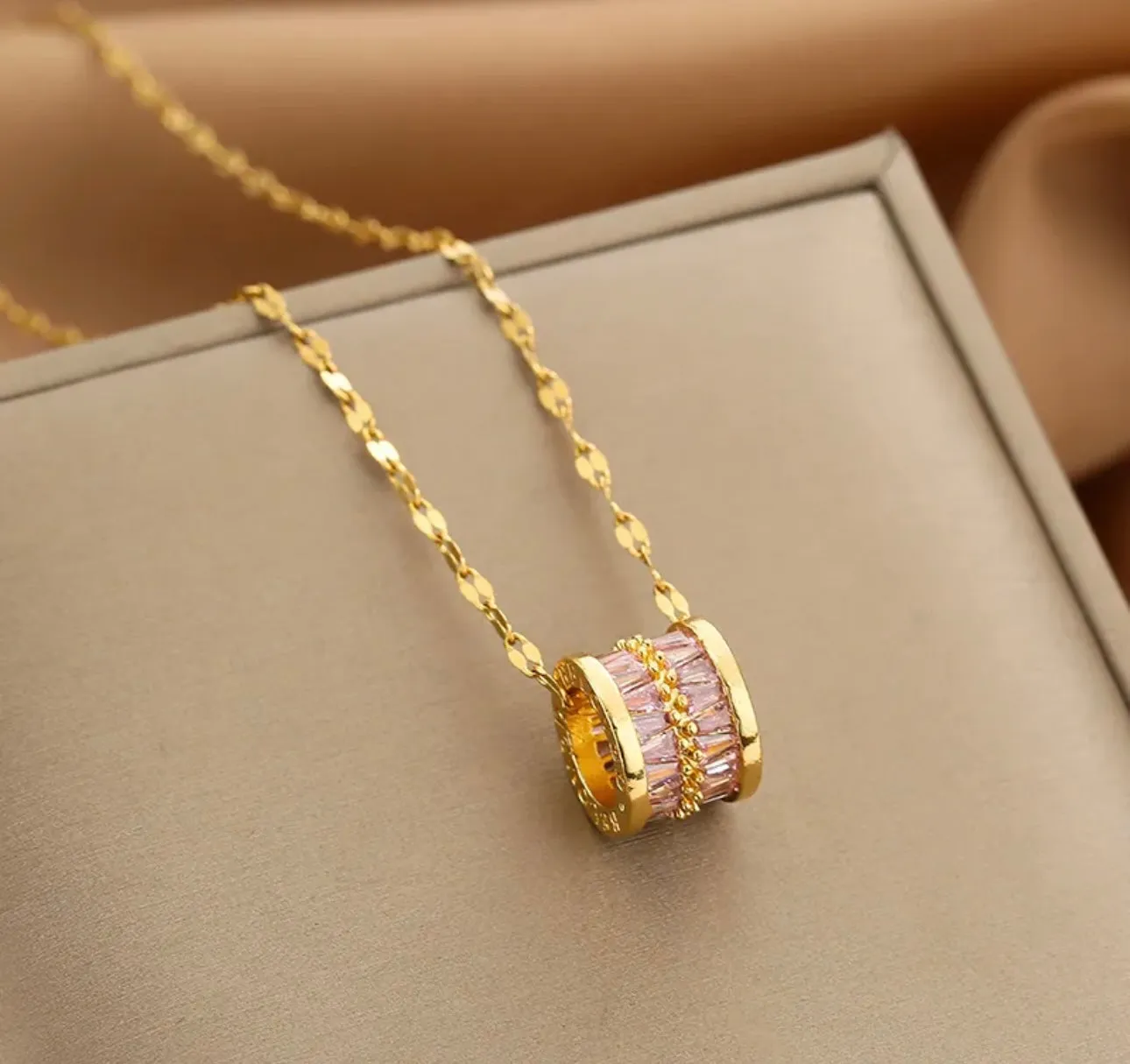 Pink Zircon Barrel Necklace