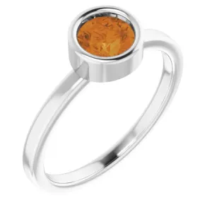 Platinum 5.5 mm Natural Citrine Ring