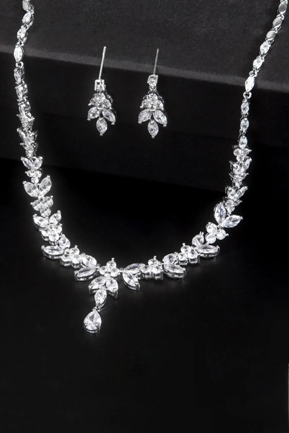 Platinum-Plated Necklace and Drop Earrings Set