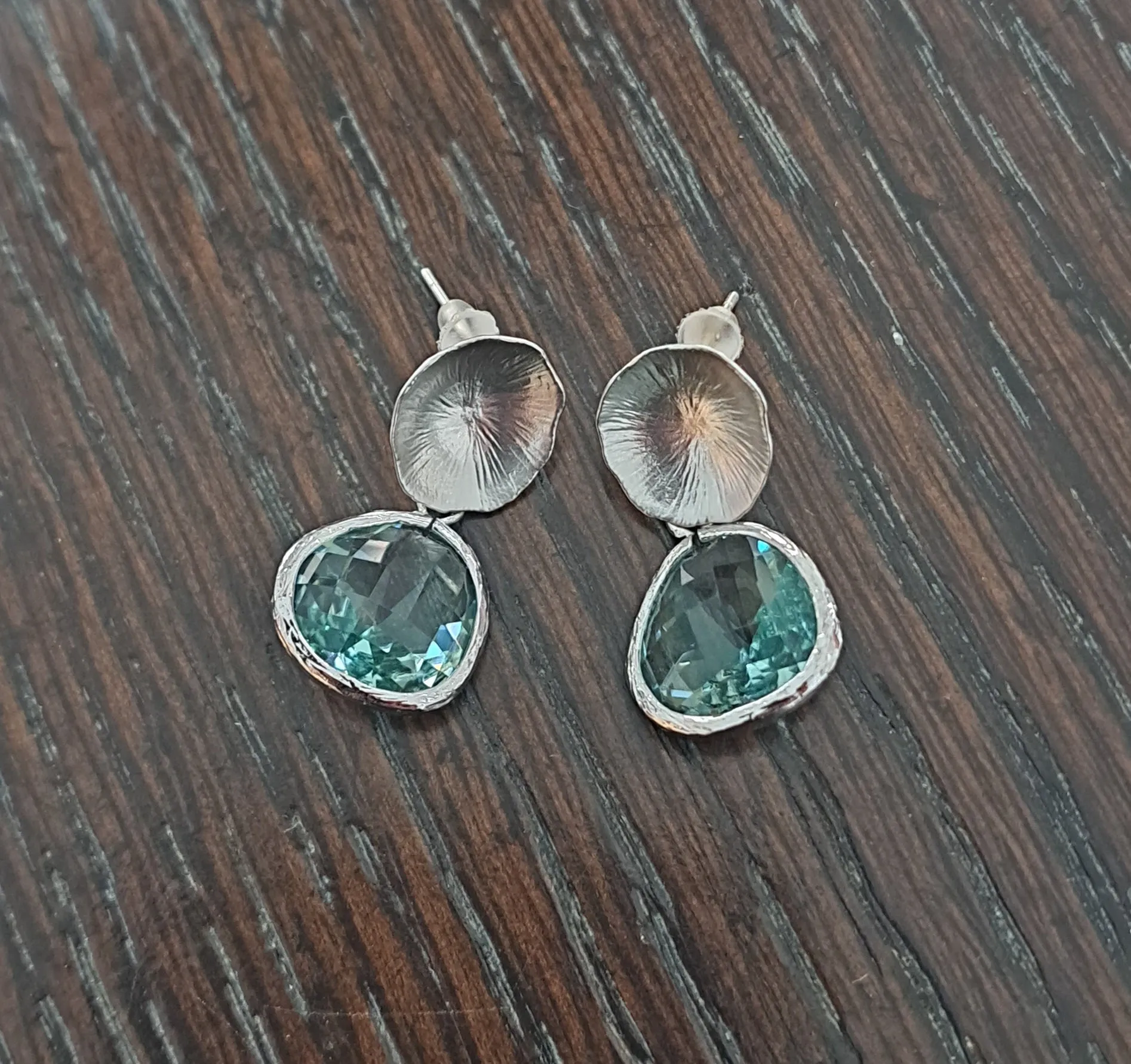 Prasiolite Silver Mushroom Cora Earrings