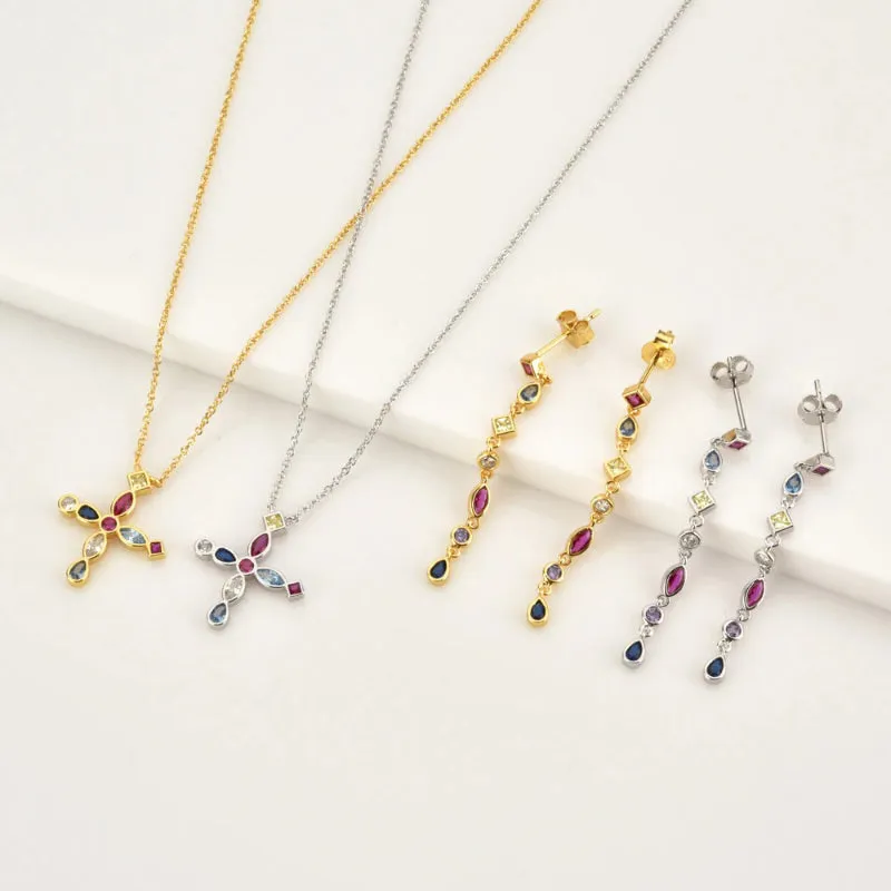 Rainbow Cross Zircon Bejeweled Jewelry Collection