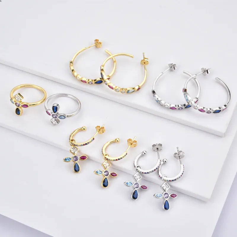 Rainbow Cross Zircon Bejeweled Jewelry Collection