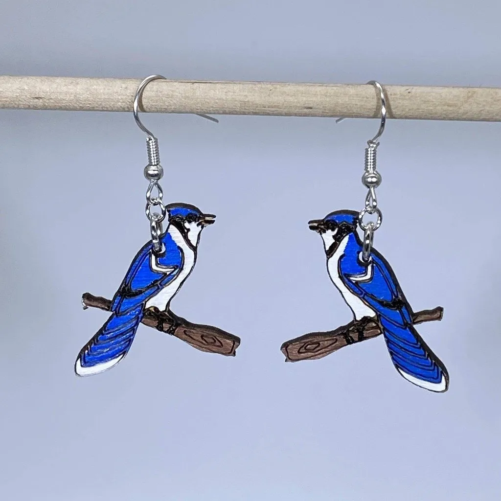 Realistic Blue Jay Dangle Earrings by Cate's Concepts, LLC