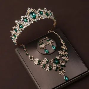 Rhinestone Crystal Wedding Bridal Jewelry Sets Women Bride Tiara Crowns Earring Necklace Set Wedding Hair Accessories