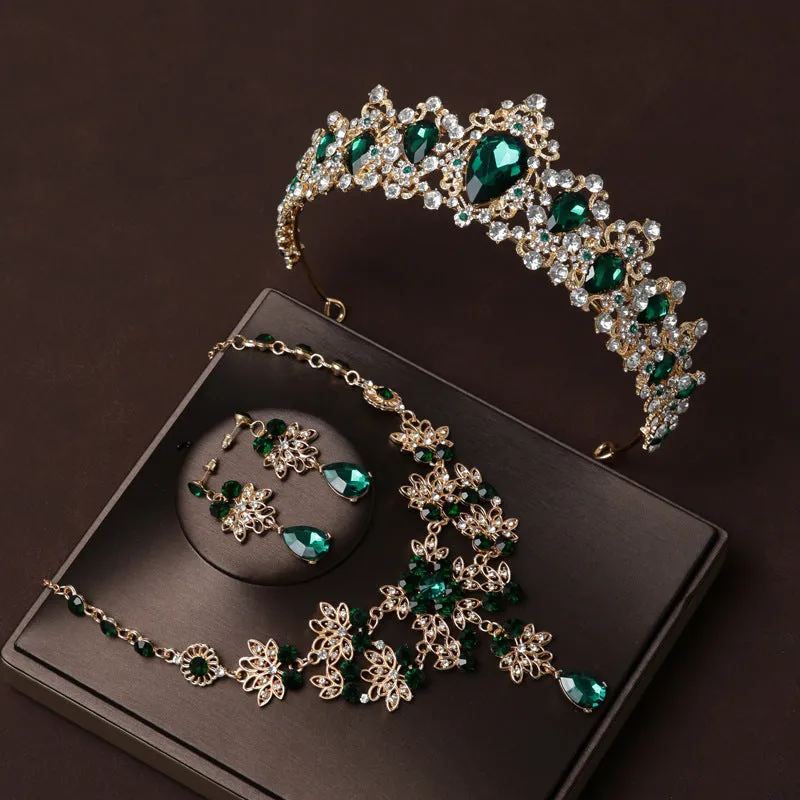 Rhinestone Crystal Wedding Bridal Jewelry Sets Women Bride Tiara Crowns Earring Necklace Set Wedding Hair Accessories