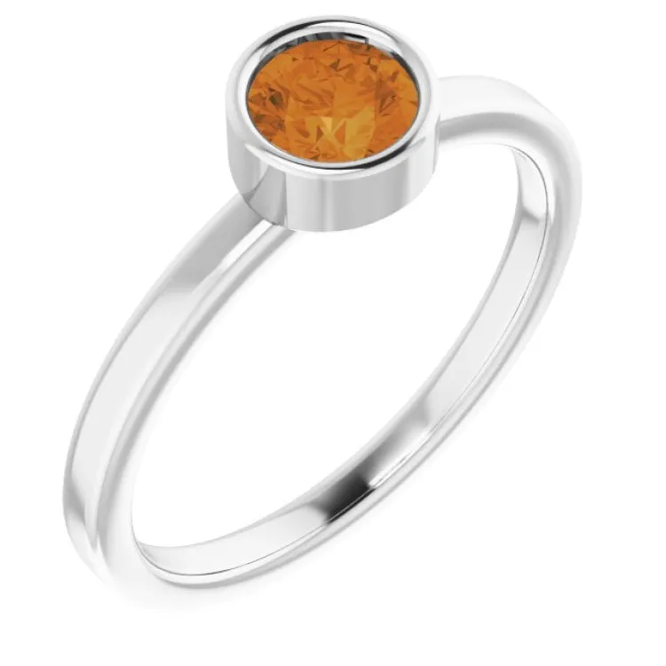 Rhodium-Plated Sterling Silver 5 mm Imitation Citrine Ring