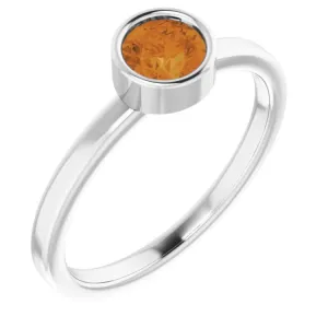 Rhodium-Plated Sterling Silver 5 mm Imitation Citrine Ring
