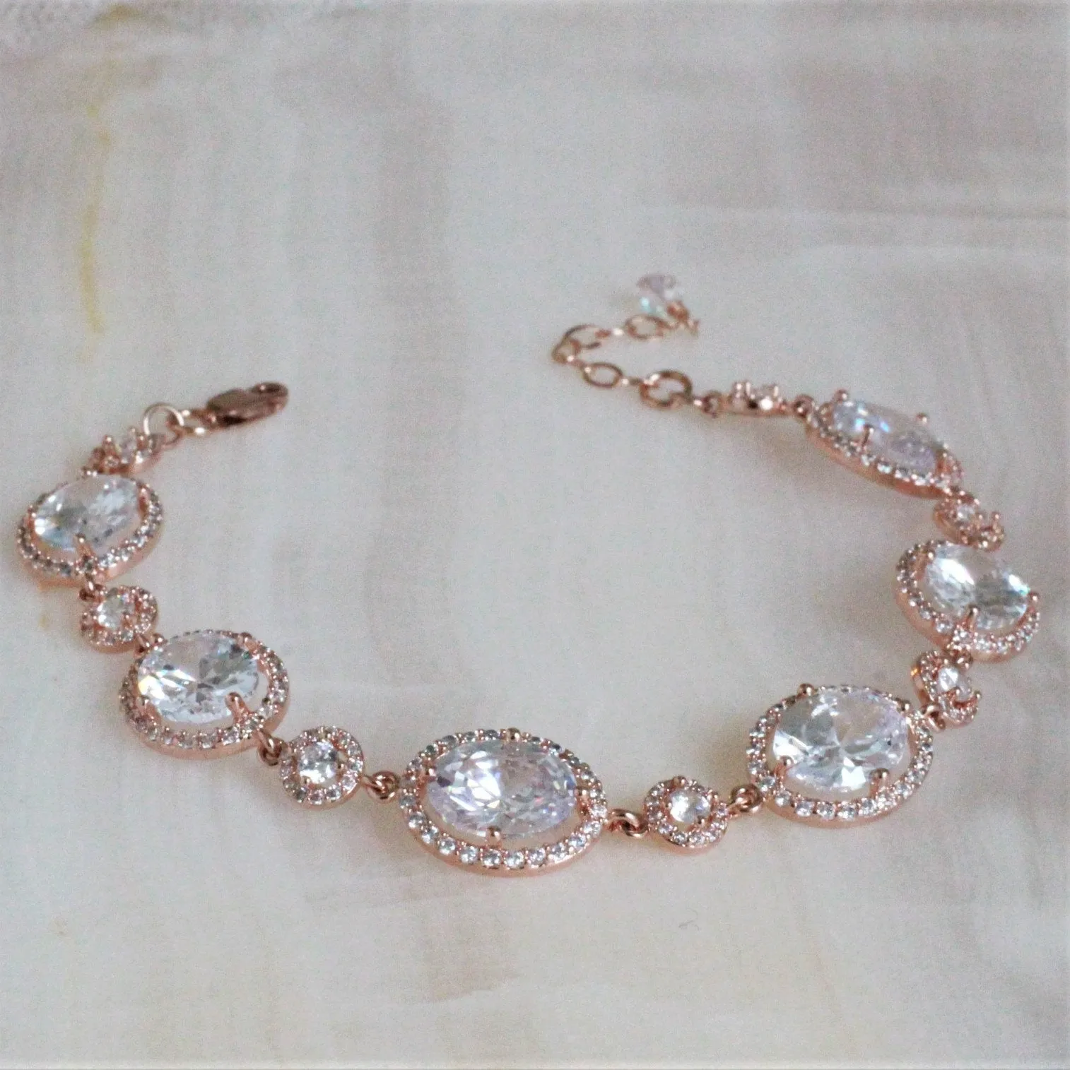 Rose Gold and Oval Cubic Zirconia Crystal Bracelet