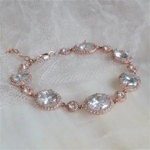 Rose Gold and Oval Cubic Zirconia Crystal Bracelet