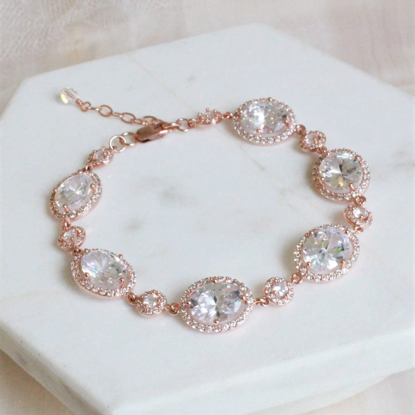 Rose Gold and Oval Cubic Zirconia Crystal Bracelet