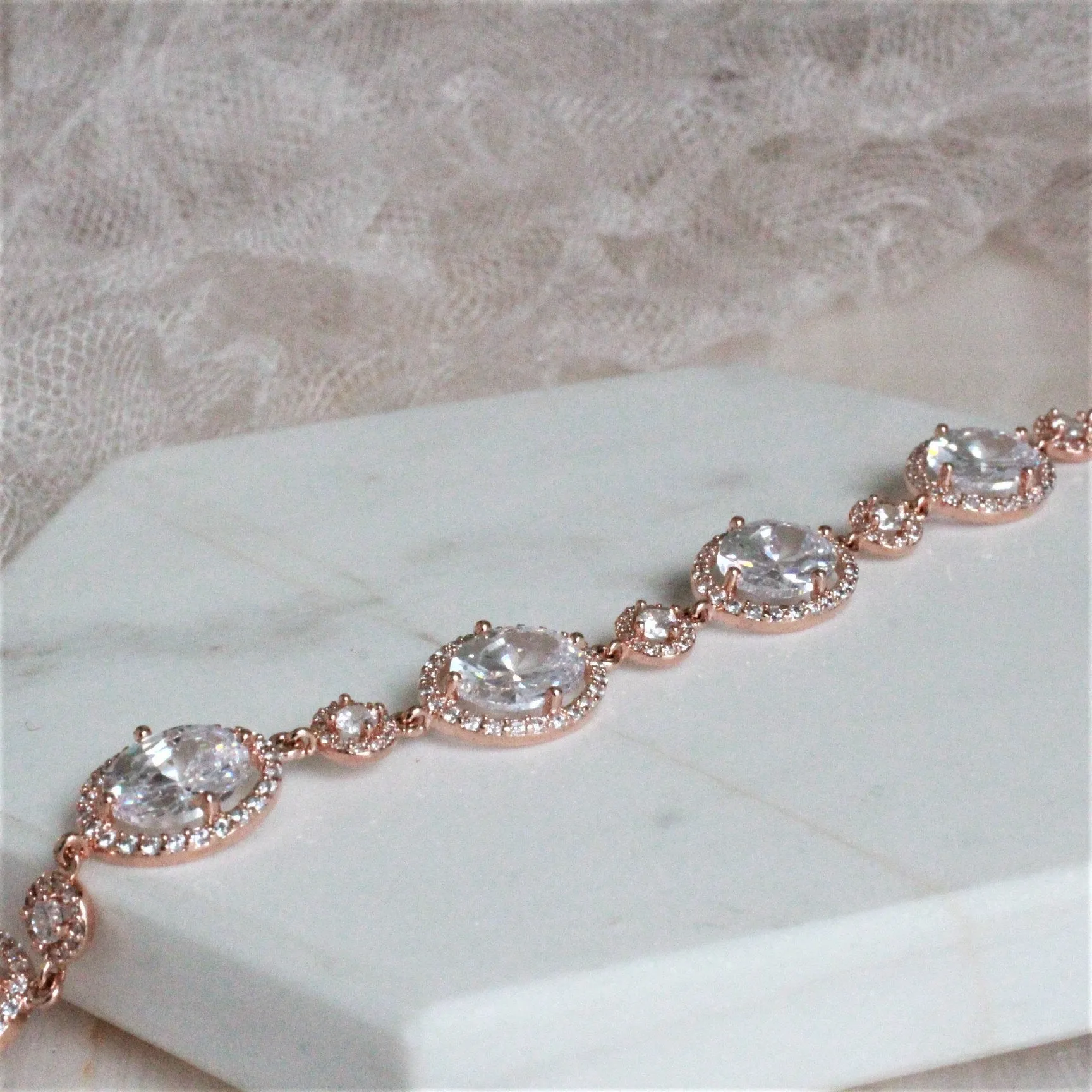 Rose Gold and Oval Cubic Zirconia Crystal Bracelet