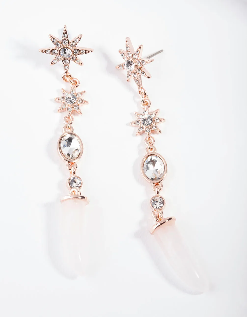 Rose Gold Rose Quartz Star Earrings