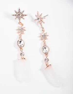 Rose Gold Rose Quartz Star Earrings