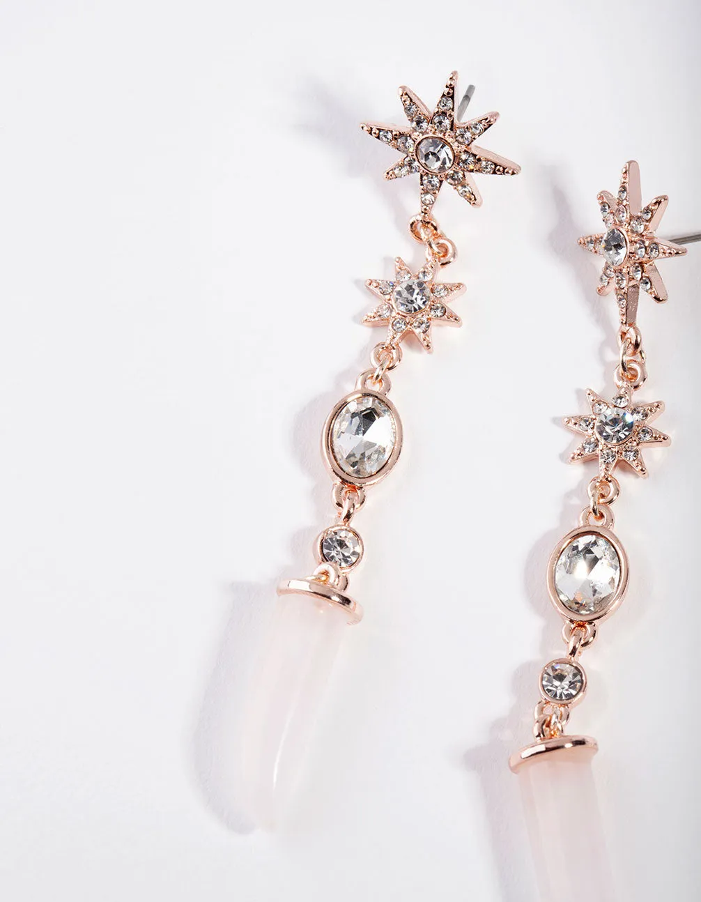 Rose Gold Rose Quartz Star Earrings