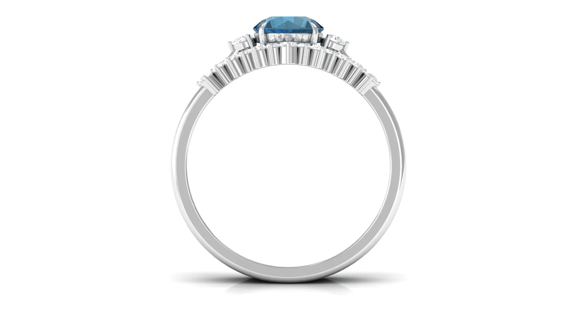 Round London Blue Topaz Designer Trio Wedding Ring Set with Diamond