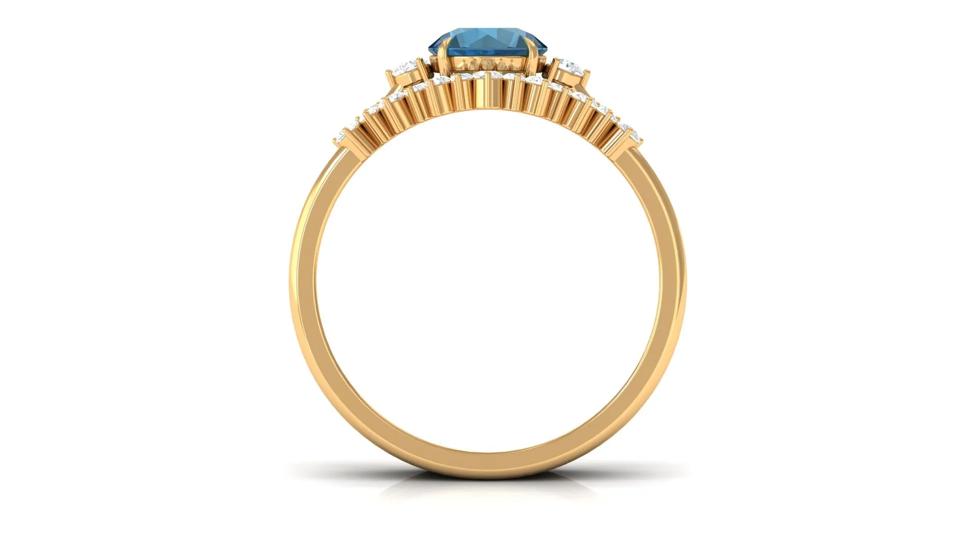 Round London Blue Topaz Designer Trio Wedding Ring Set with Diamond