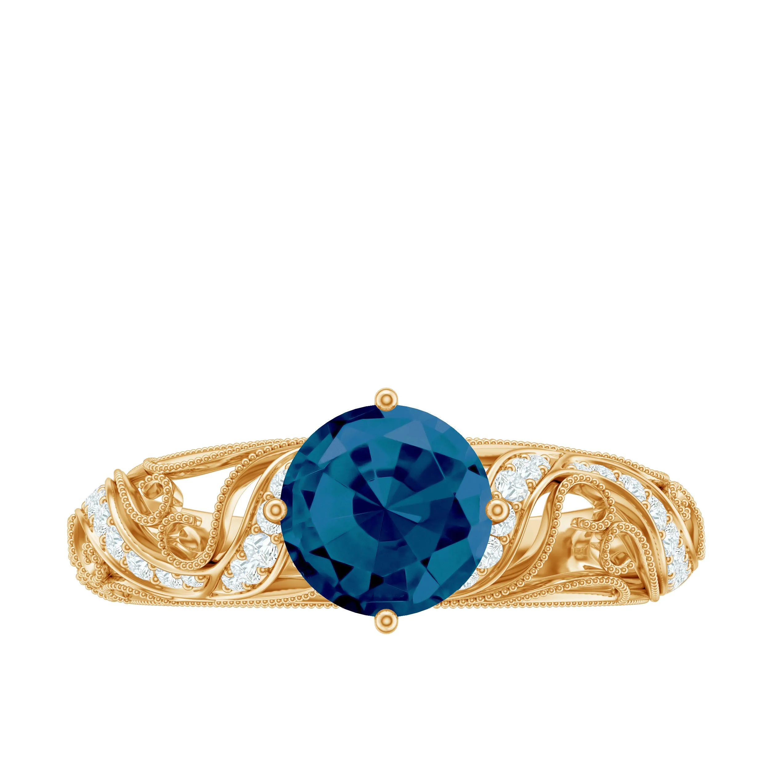Round London Blue Topaz Vintage Engagement Ring with Diamond
