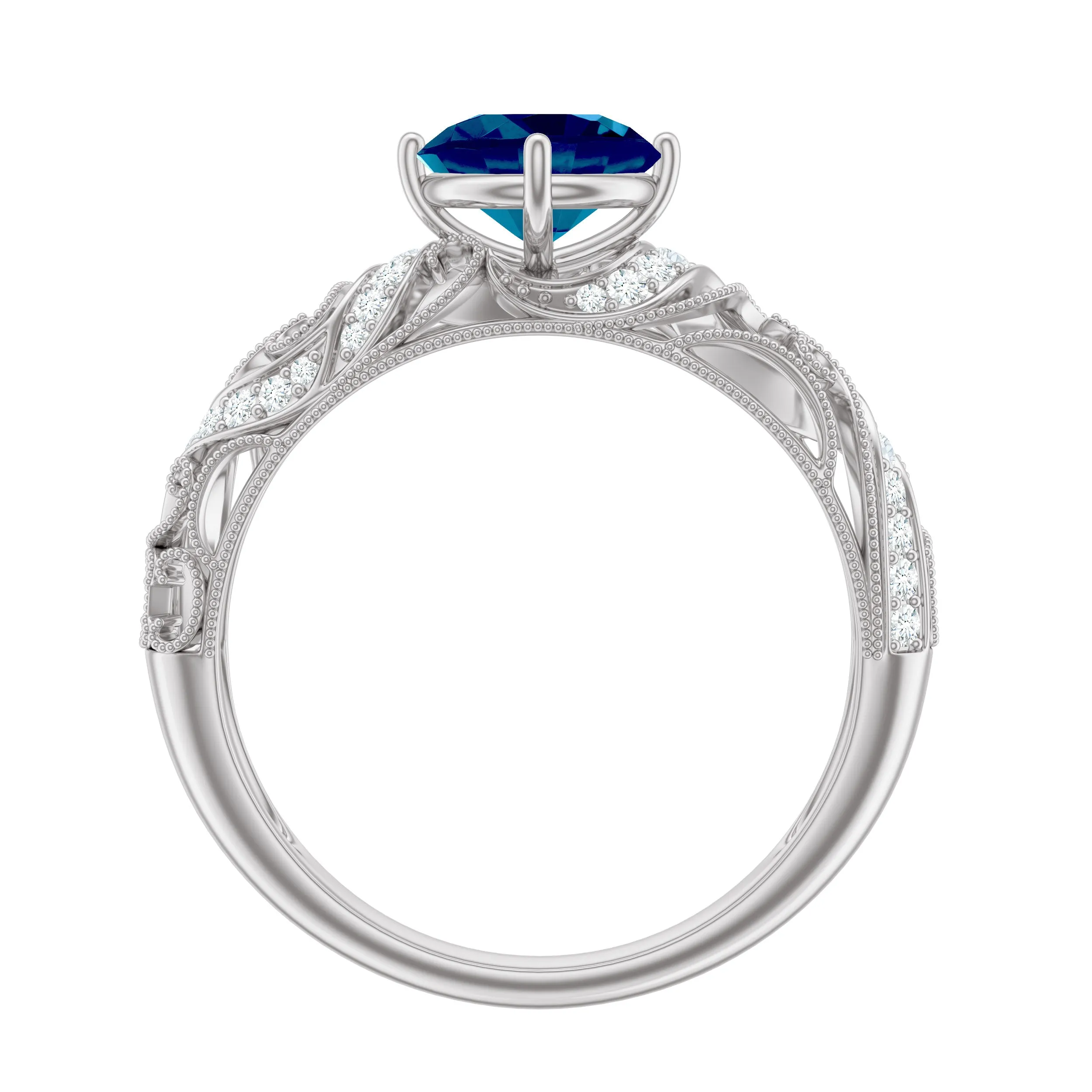 Round London Blue Topaz Vintage Engagement Ring with Diamond