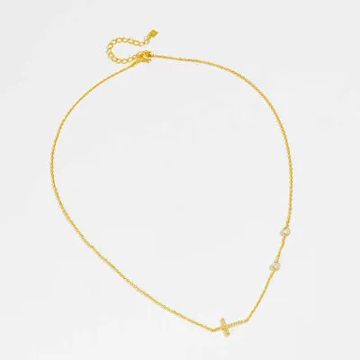 Side Cross Necklace Zircon 925 Sterling Silver Dainty Cross Necklaces