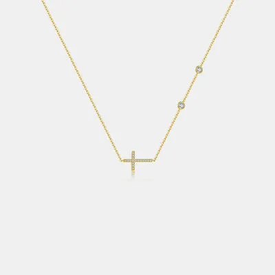 Side Cross Necklace Zircon 925 Sterling Silver Dainty Cross Necklaces