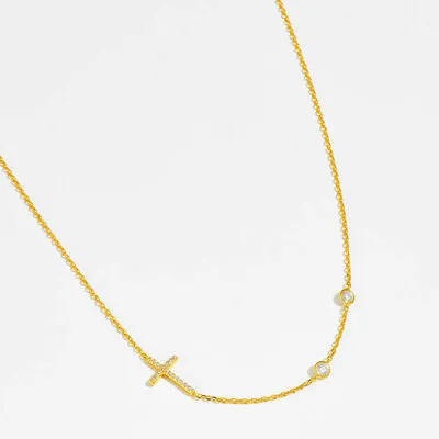 Side Cross Necklace Zircon 925 Sterling Silver Dainty Cross Necklaces