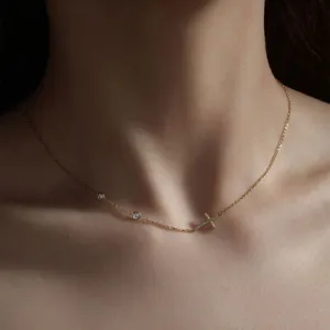 Side Cross Necklace Zircon 925 Sterling Silver Dainty Cross Necklaces