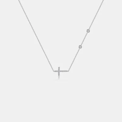 Side Cross Necklace Zircon 925 Sterling Silver Dainty Cross Necklaces