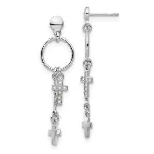 Silver Rhodium C.Z Cross Dangle Design Earrings