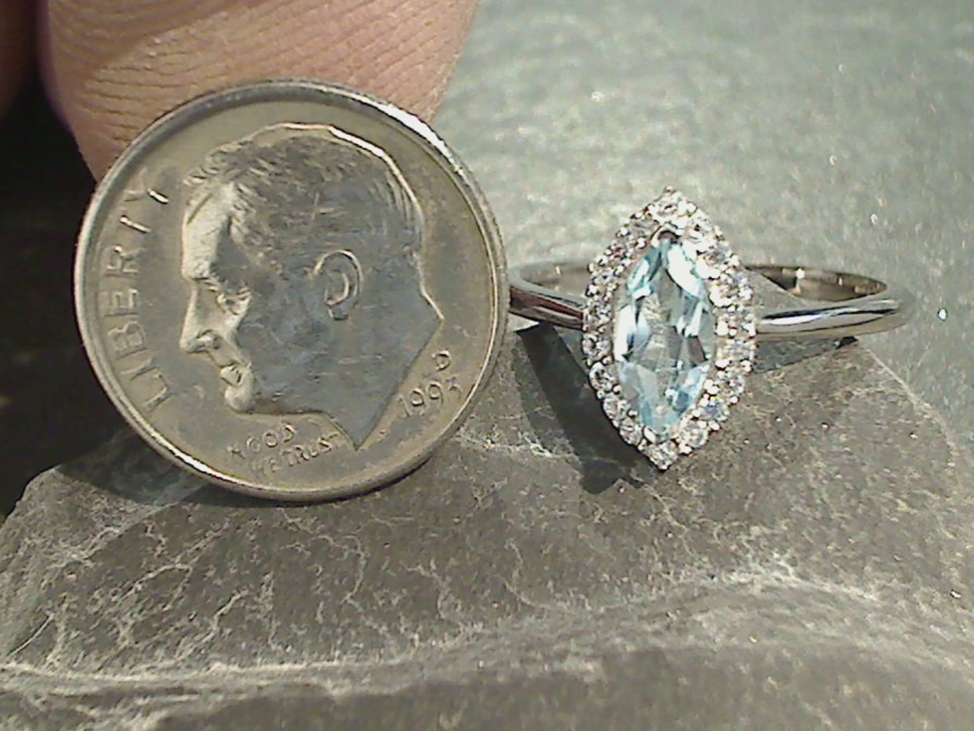 Size 7 Blue Topaz, CZ, Sterling Silver Ring