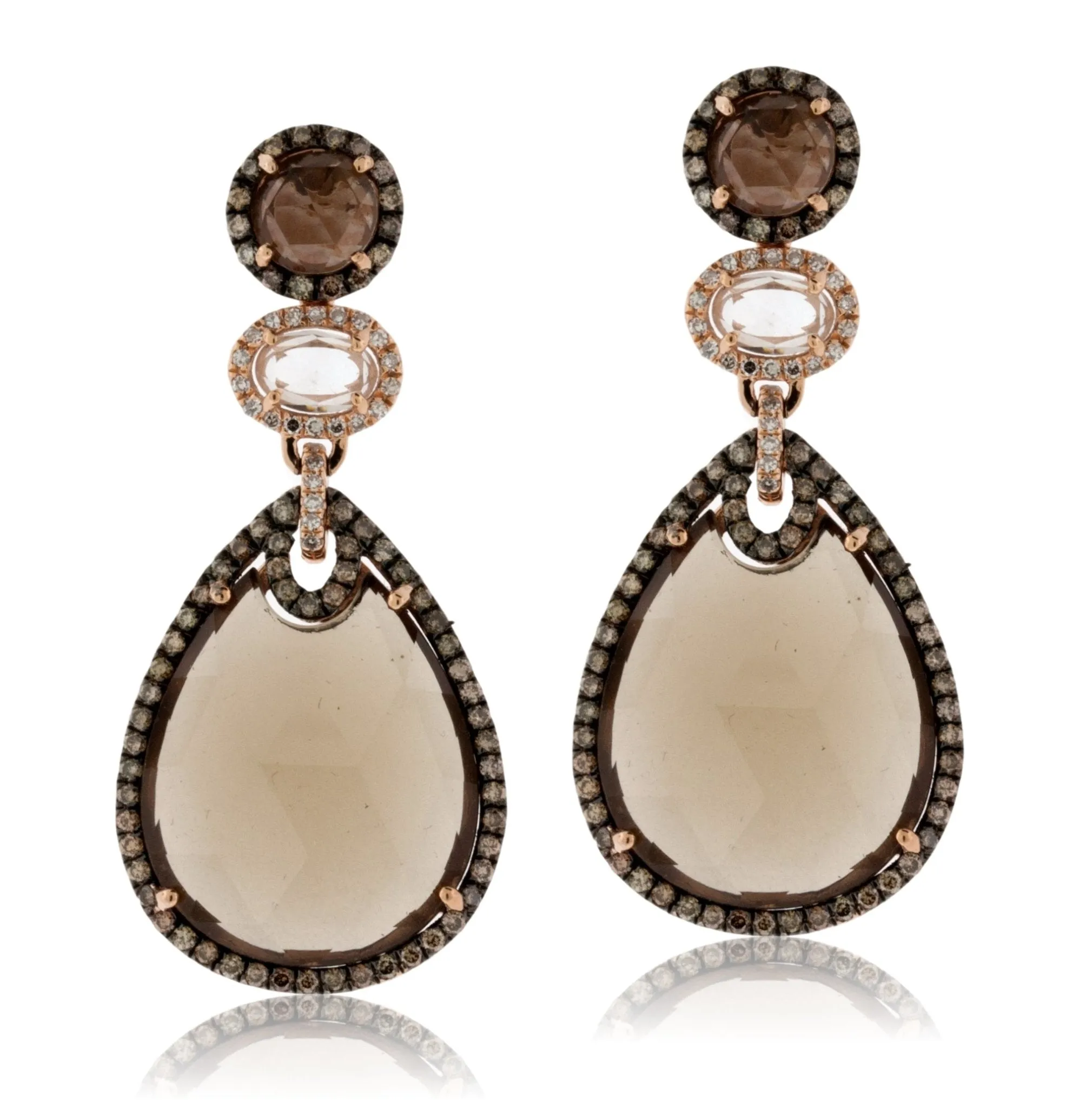 Smokey Quartz, Mocha Diamond & Diamond Dangle Earrings