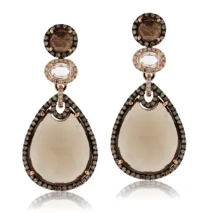 Smokey Quartz, Mocha Diamond & Diamond Dangle Earrings