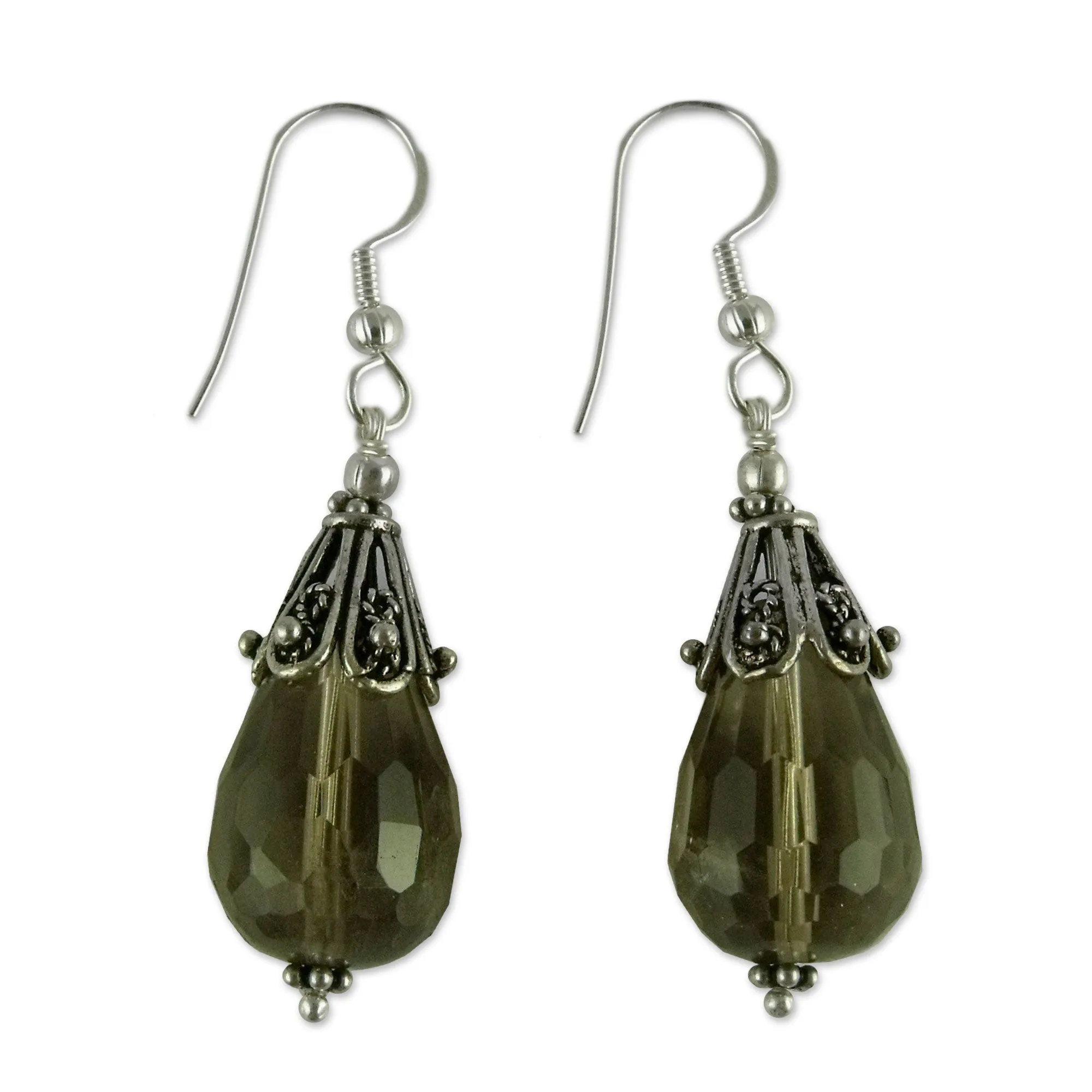 Smoky quartz dangle earrings - Rajasthan Melody | NOVICA