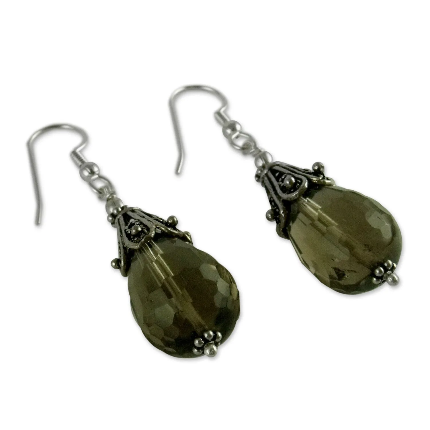 Smoky quartz dangle earrings - Rajasthan Melody | NOVICA