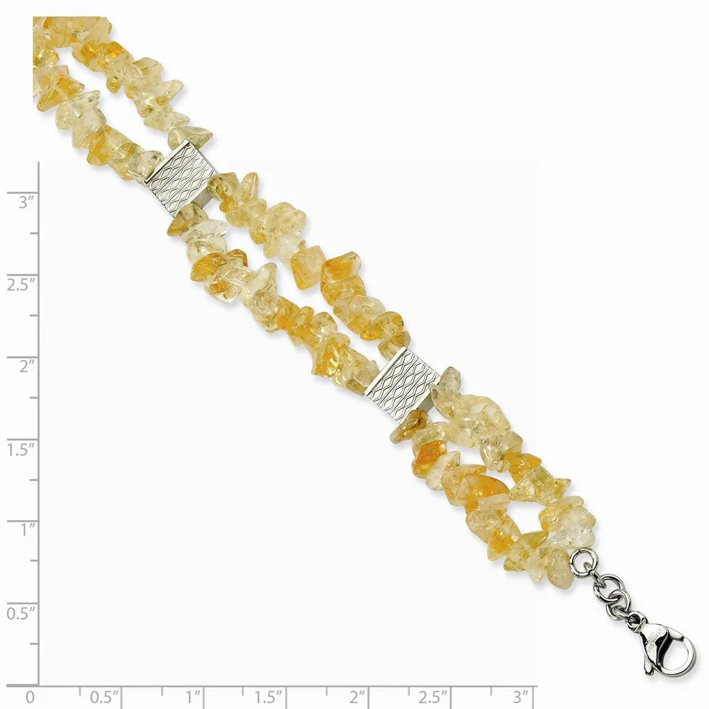 Stainless Steel Citrine Chip 7in w/ 1in ext. Bracelet