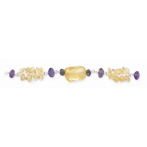 Sterling Silver Antiqued Amethyst Beads & Citrine Stones Bracelet
